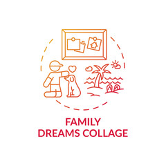 Family dreams collage concept icon. Family fun ideas. Expecting better future for children. Improvements of kids life idea thin line illustration. Vector isolated outline RGB color drawing