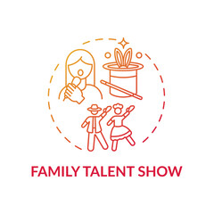 Family talent show concept icon. Family fun ideas. Time to show skills of parents and children. Interesting activity idea thin line illustration. Vector isolated outline RGB color drawing