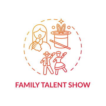 Family Talent Show Concept Icon. Family Fun Ideas. Time To Show Skills Of Parents And Children. Interesting Activity Idea Thin Line Illustration. Vector Isolated Outline RGB Color Drawing