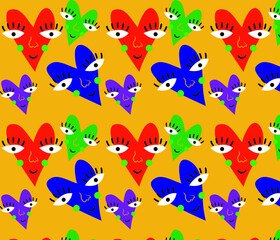 bright pattern with multi-colored hearts.