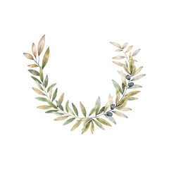 Olive frame circle hand drawn design. Watercolor isolated illustration on white background