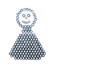image of a doll lined with metal nuts on a white background - 419405193