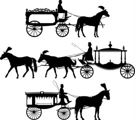 Three different horse drawn hearse carriage vector silhouette  - obrazy, fototapety, plakaty
