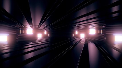 3d illustration of endless tunnel with neon illumination