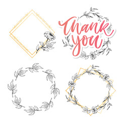 Cute Thank You Script Card Flowers Letter text