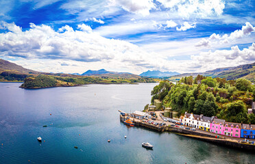 Fototapeta na wymiar Colorful houses of Portree, Isle of Skye, Scotland