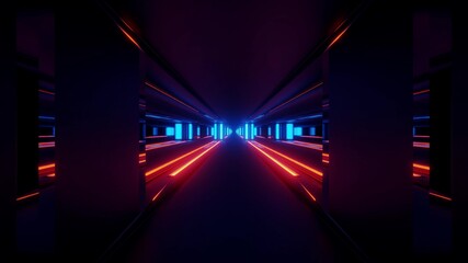 Abstract 3d illustration of dark geometrical tunnel with luminous lines