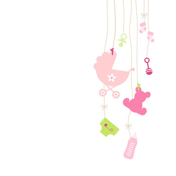 Rechts Hängende Babysymbole Mädchen Pink Grün