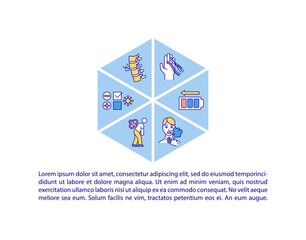 Fototapeta premium Post covid syndrome concept icon with text. Dealing with corona virus health condition decreasing. PPT page vector template. Brochure, magazine, booklet design element with linear illustrations