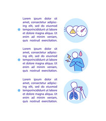 Cardiovascular and respiratory complications concept icon with text. Corona virus issues. PPT page vector template. Brochure, magazine, booklet design element with linear illustrations