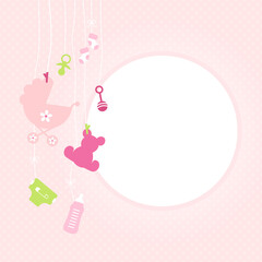 Links Hängende Babysymbole Mädchen Kreis Punkte Pink
