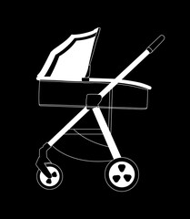 baby carriage white on black background