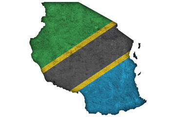 Karte und Fahne von Tansania auf verwittertem Beton