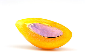 half yellow fruit,Mariam plum or ma-plang(Thai fruit),in high definition on white backgroun