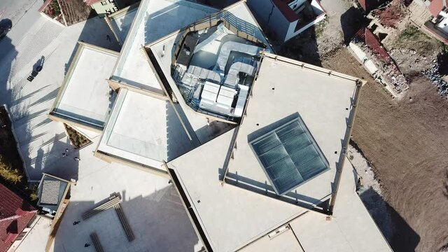 Aerial view of the OMM, the city's first modern art museum, opened to visitors,  Odunpazari Modern Museum Building, Wooden Exterior View.