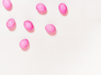 Easter eggs on white background. Easter concept. Top view.