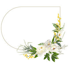 curly frame with peonies and mimosa