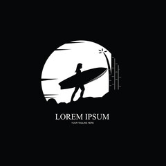 Silhouette of surfer logo design vector