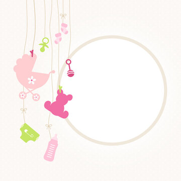 Links Hängende Babysymbole Mädchen Pink Grün Kreis Beige