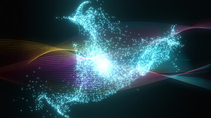 Network connection background. white and black particles. 3D rendering.