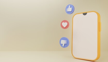 social media icons around smartphone 3d rendering background, social network sign, advertisement, Premium Photos