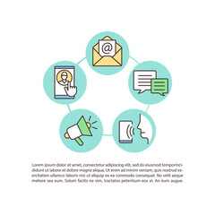 Contact us concept icon with text. Clinic hotline. Ways of contacting manager. Mailing and calling. PPT page vector template. Brochure, magazine, booklet design element with linear illustrations