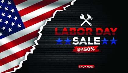 Happy Labor Day with brick wall background template.