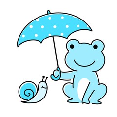傘をさすカエルとカタツムリ　相合傘
