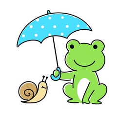 傘をさすカエルとカタツムリ　相合傘