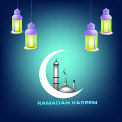 Ramadan Kareem of posters, paper cut islamic lanterns, stars and moon, vector ilustrasion.