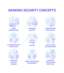 Banking security concept icons set. Reduced administration idea thin line RGB color illustrations. Multi-factor and biometric authentication. Identity verification. Vector isolated outline drawings
