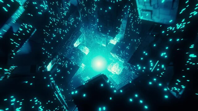 Flying through an abstract sci-fi neon tunnel. Production quality Seamless loop in 4k Resolution, ProRes 4444 codec, 30 FPS.