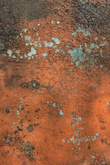 Fire cracked red paint texture. Rust on metal. Vertitical photo