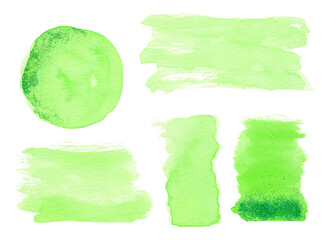 Watercolor Green Strokes For Design Elements Isolated