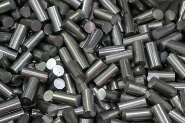 The pile of ingots material for machine tools. The blank material preparation from band saw machine.
