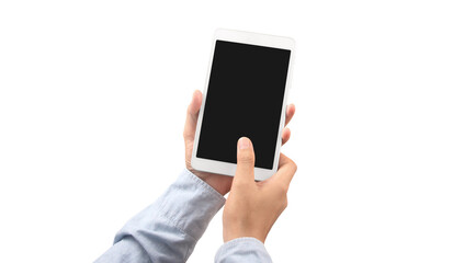 Hands holding tablet touch computer gadget