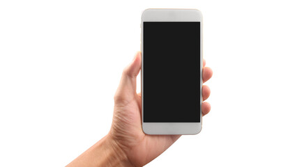 Hand holding smartphone device touching screen