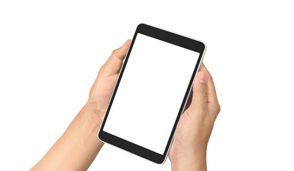 Hands holding tablet touch computer gadget