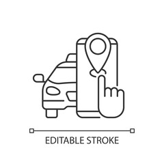 Taxi tracker linear icon. Modern taxi. Convenient and fast city transport. Modern taxi service. Thin line customizable illustration. Contour symbol. Vector isolated outline drawing. Editable stroke