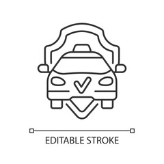Safe ride linear icon. Transportation service. Reliable insurance. Taxi insurance. Thin line customizable illustration. Contour symbol. Vector isolated outline drawing. Editable stroke