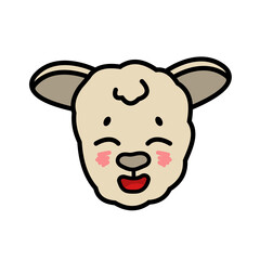 Vector farm isolated muzzle sheep animal head with good emotion. Happy in love, fascinated, confused cute cartoon funny little lamb baby face on white background.