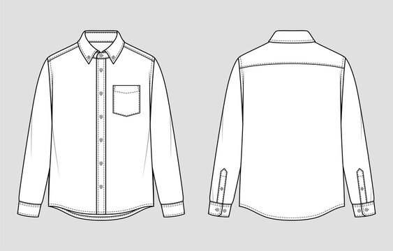 Men's shirt. Button-down collar and cuffed long sleeves. Relaxed Fit. Vector illustration. Flat technical drawing. Mockup template.	