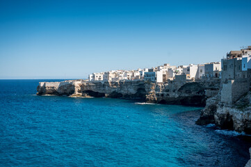 Polignano a Mare above the cliffs of adriatic sea, Puglia