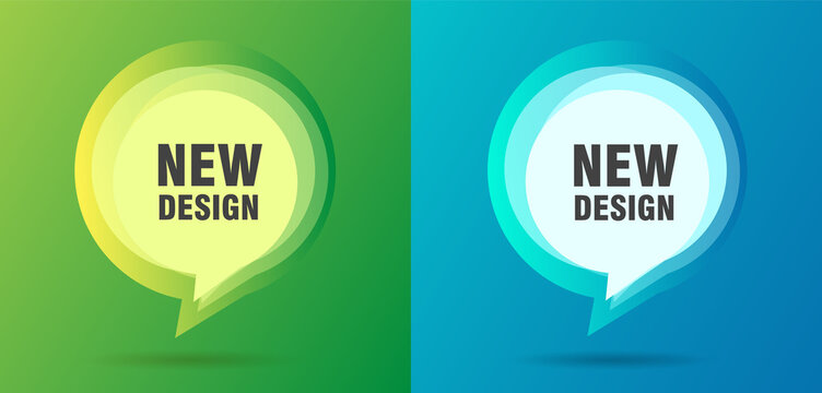 Posers with speech buuble design element in fresh cool colors with place fro promo text