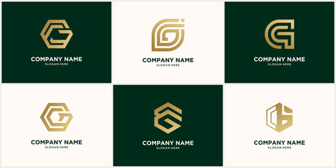 abstract monogram letter G logo design set, in gold color