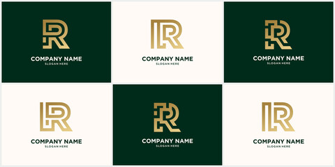 Fototapeta na wymiar abstract monogram letter R logo design set, in gold color