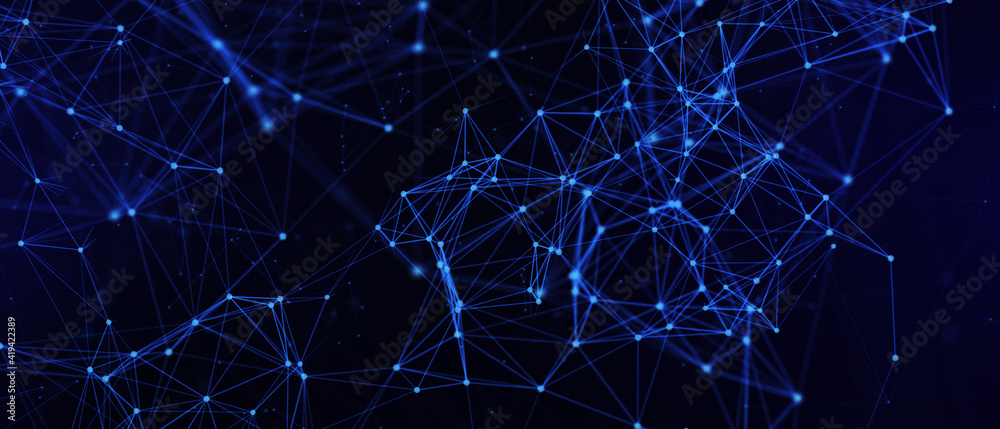 Poster abstract futuristic - technology with polygonal shapes on dark blue background. design digital techn
