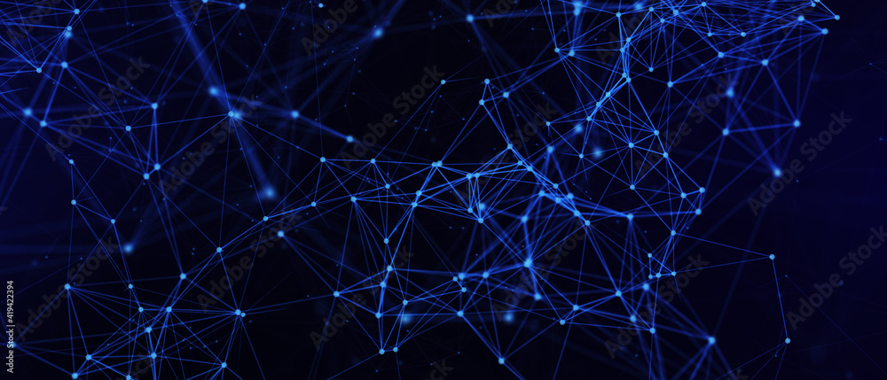 Poster abstract futuristic - technology with polygonal shapes on dark blue background. design digital techn