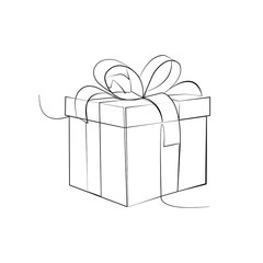 Gift box - a lined drawing. Vector illustration continuous line drawing.
