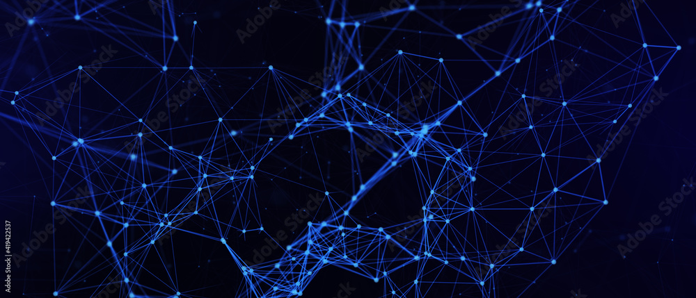 Poster abstract futuristic - technology with polygonal shapes on dark blue background. design digital techn